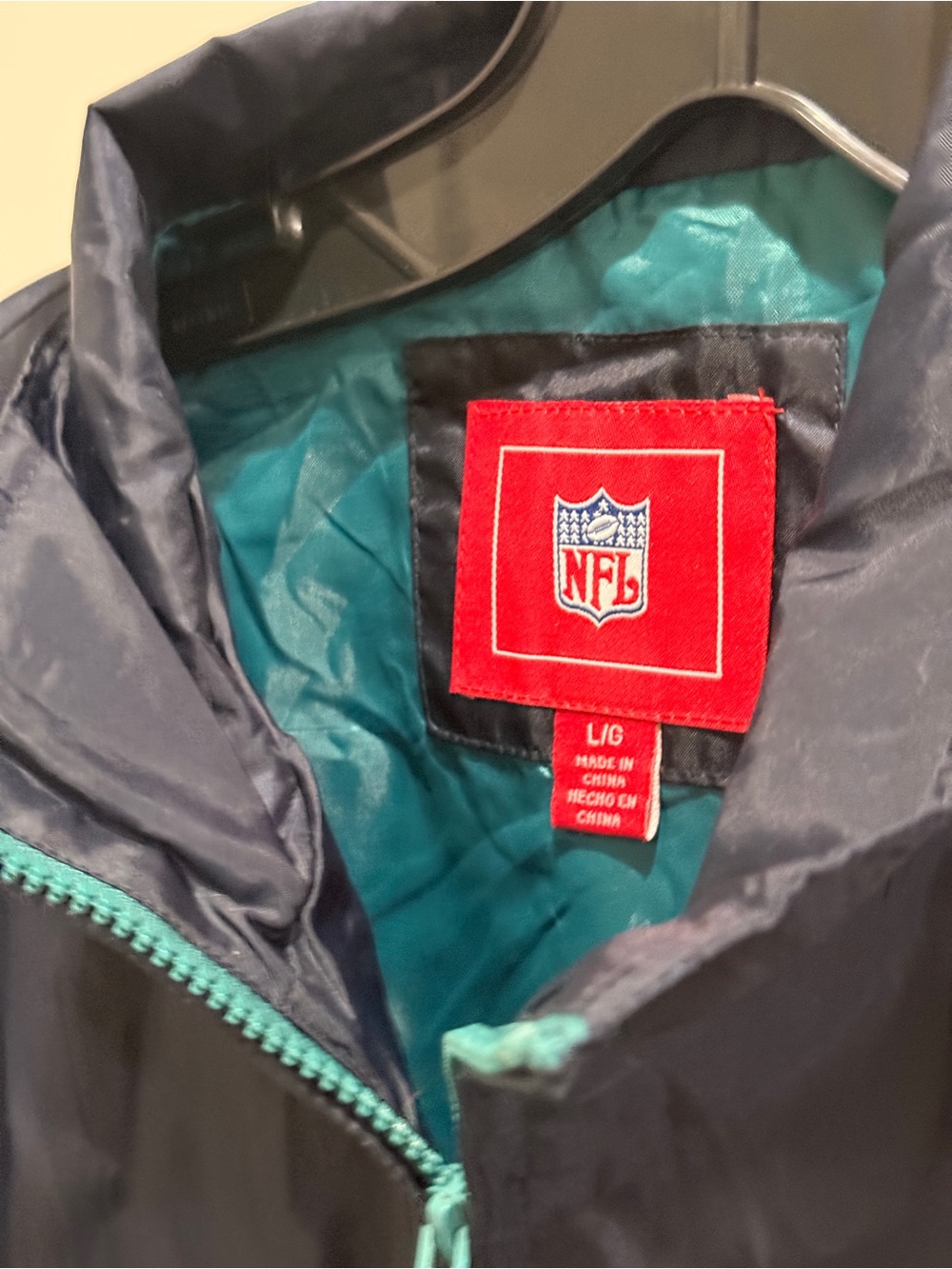 NFL Miami Dolphins Windbreaker Jacket - Teal, Navy & Orange Trim - Picture 4 of 9